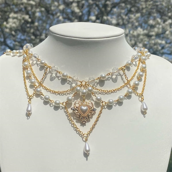Collar de perlas romántico victoriano de estilo cottagecore hecho a mano