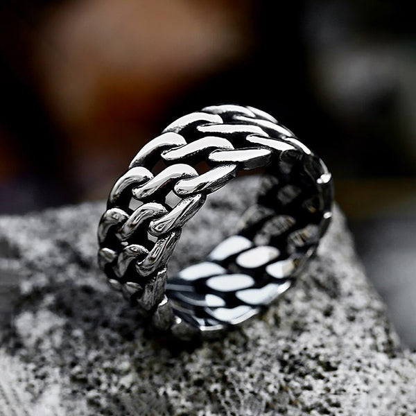 Anillos de cadena de eslabones de acero inoxidable vintage sencillos