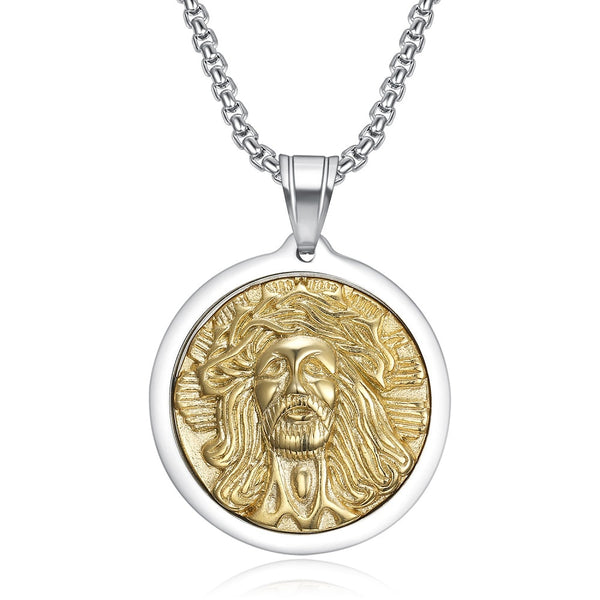 Collar con colgante de cabeza de Jesús chapado en oro para hombre, religioso, cristiano