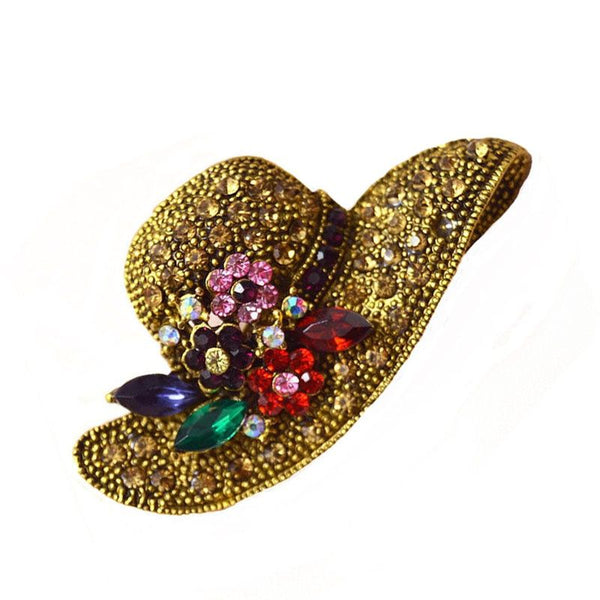 Rhinestone Hat Brooches for Women Fashion Vintage Summer Design Flower Jewelry