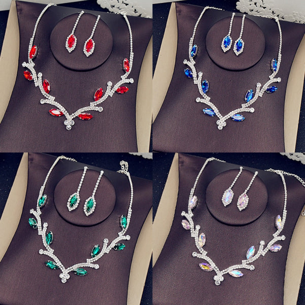 New Fancy Color Crystal Inlaid Rhinestone Bridal Wedding Jewelry Set