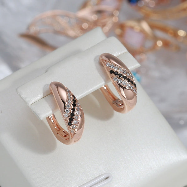 Simple Smooth Geometric Black White Zircon Metal Earrings