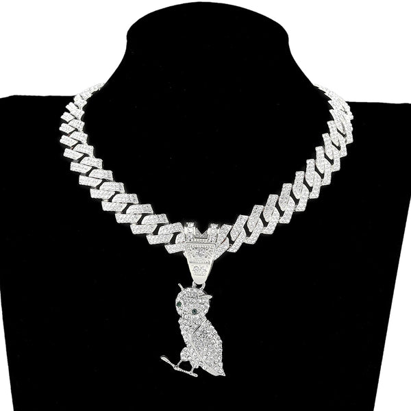 Iced Owl Pendant Necklace