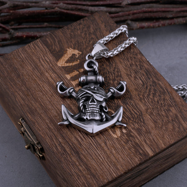 Cinturón de calavera pirata vintage con collar de espada doble pirata para hombre