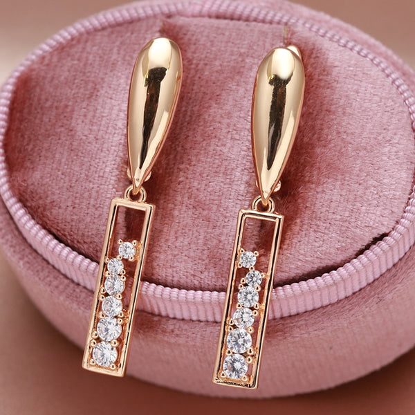 585 Rose Gold Long Drop Earrings Flawless Smooth Cilp Women Earring