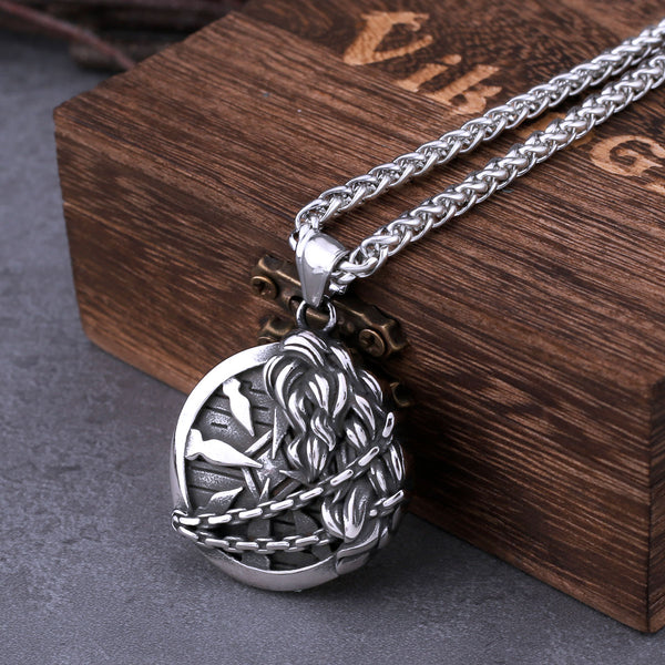 Collar con escudo vikingo de acero inoxidable para hombre, colgante de amuleto con runas vintage