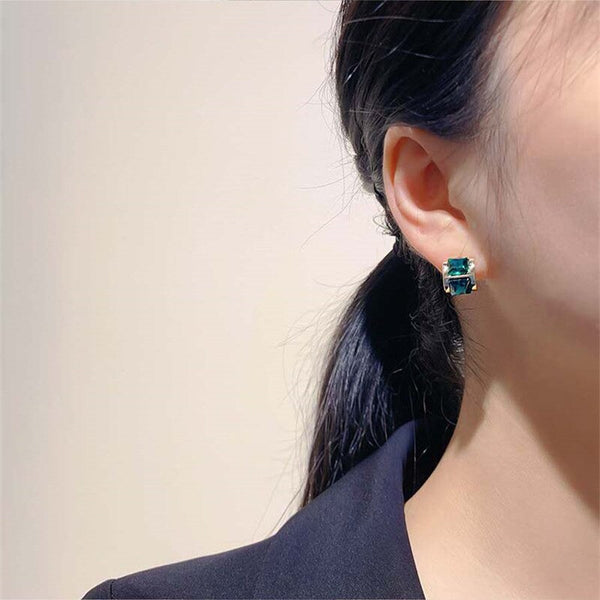 Pendientes de lujo con cristales verdes brillantes para mujer