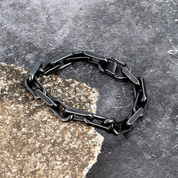 Men Bracelet 7mm Vintage Black ChainLink Handmade Punk Rock Stainless Steel Motorcycle