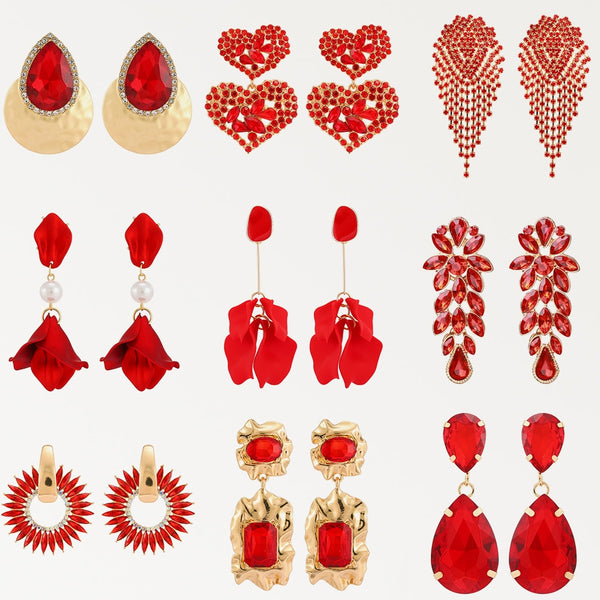 Pendientes colgantes rojos para mujer