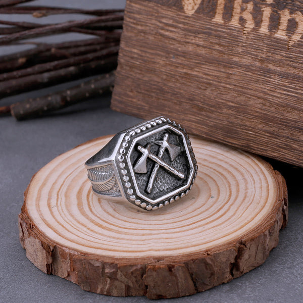 Anillo de hacha de guerrero vikingo para hombre, de acero inoxidable, estilo vintage, estilo hip hop, estilo motero.