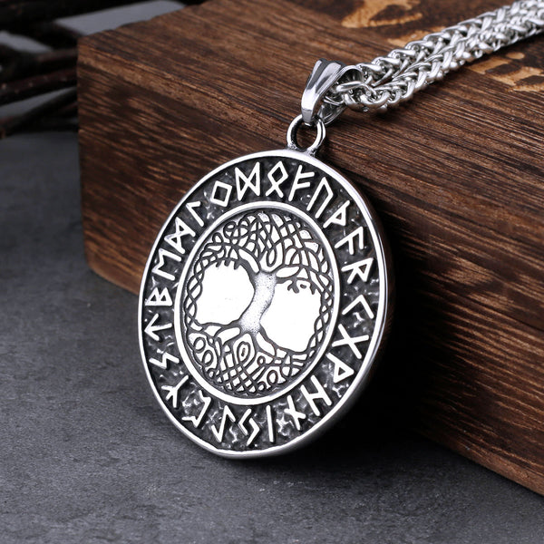 Collar con colgante de runa de Odín de acero inoxidable vikingo para hombre, amuleto con brújula.