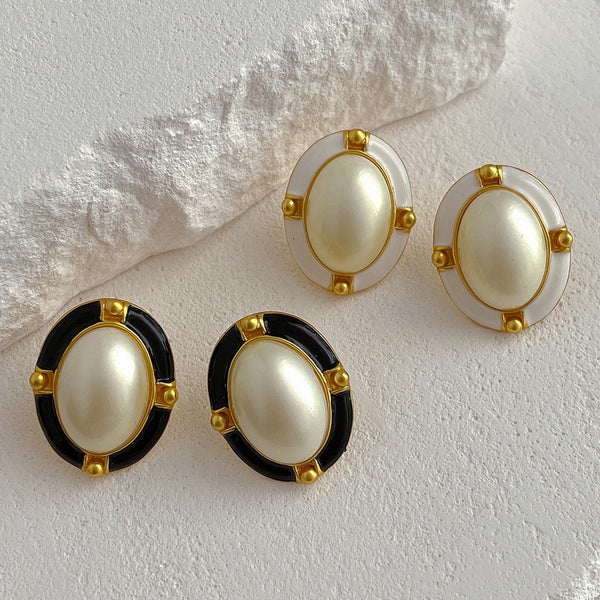Pendientes ovalados de perla coreana 2023, nuevos pendientes retro llamativos para mujer