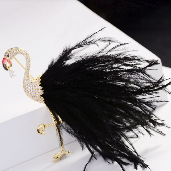 Fashion Cubic Zirconia Flamingo Brooch