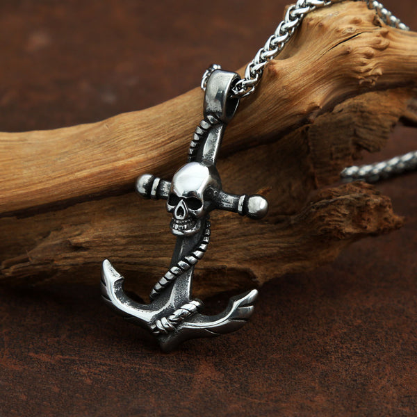 Collares colgantes con ancla de barco pirata y calavera para hombre