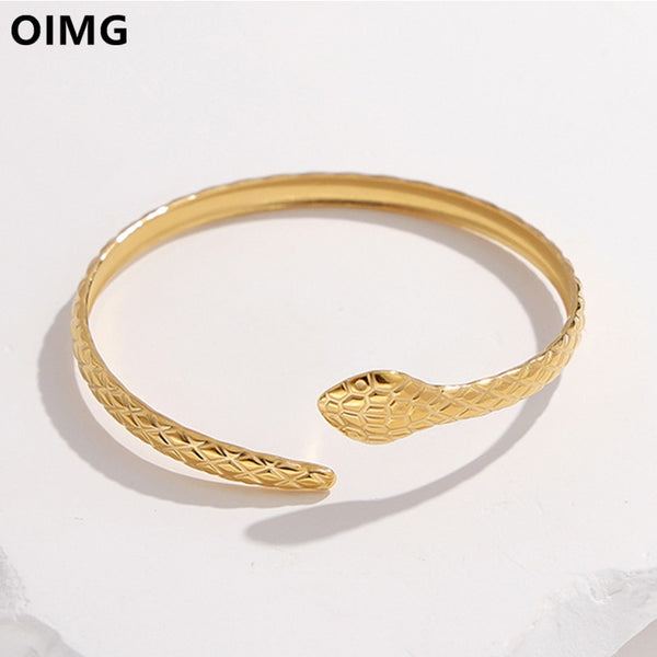 Pulsera chapada en oro, estilo punk, con forma de serpiente para mujer