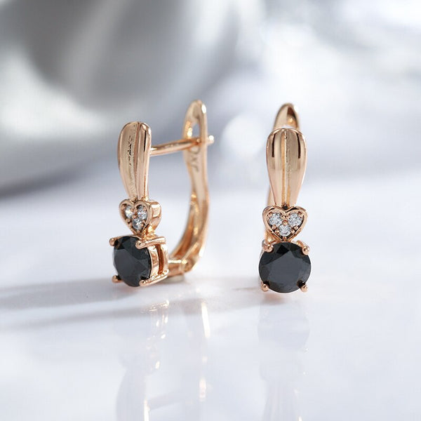 Pendientes sencillos de lujo con circonita negra para mujer