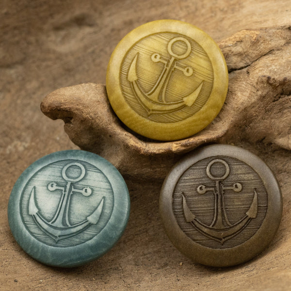 6pcs Antique Navy Anchor Corozo Buttons Natural Eco Sewing Accessoires