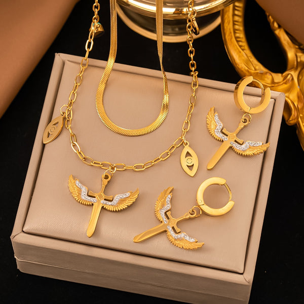 Conjunto de joyería con colgante de paloma de la paz con temperamento punk en color dorado para mujer