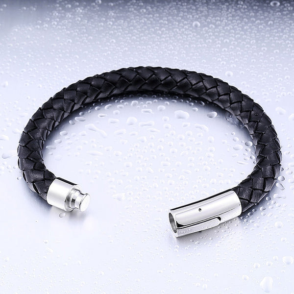 Pulsera de acero inoxidable de cuero negro estilo punk hip hop para hombres y mujeres