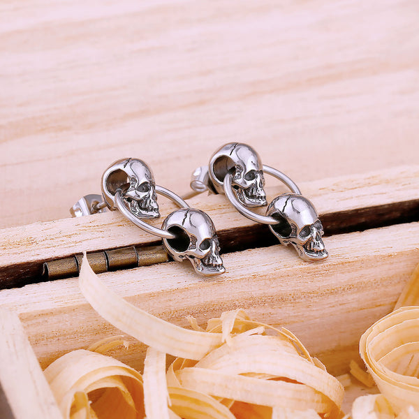 Pendientes neogóticos con doble calavera para hombre y mujer