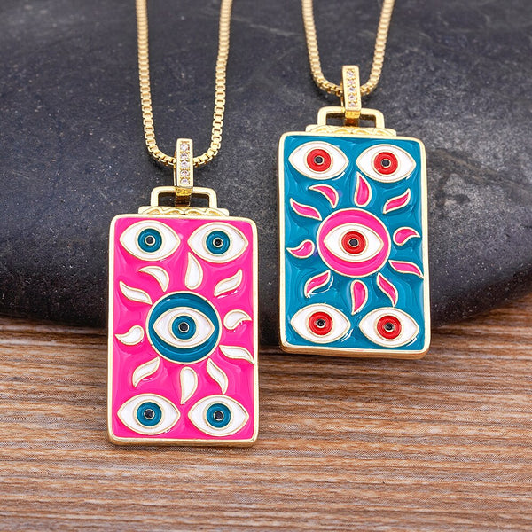Collar con colgante de gota de aceite esmaltado con diseño de ojo turco, estilo punk, arcoíris, 5 colores