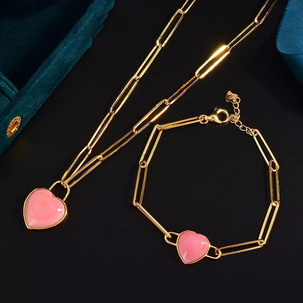 Collar y pulsera con diseño inspirador de cadena y amor rosa