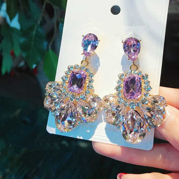 Nuevos pendientes colgantes de cristal de amatista bohemio con diamantes de imitación geométricos