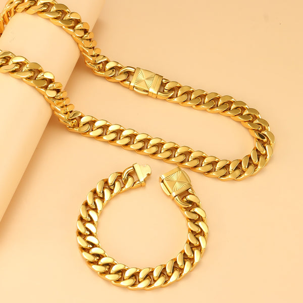 Collar de cadena cubana pulida de cuatro lados estilo hip hop dorado para hombre