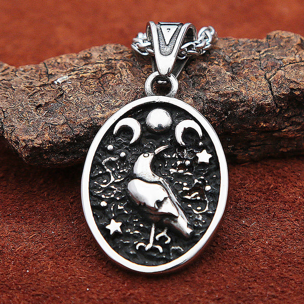 Collar con colgante vikingo vintage de sol, luna, estrella y cuervo para hombre