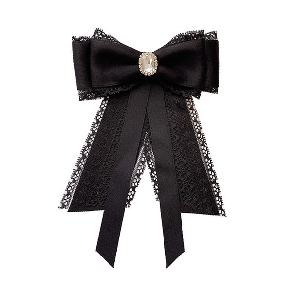 Korean Black Fabric Lace Bow Brooches for Women