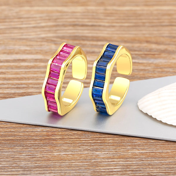Nuevos y exquisitos anillos abiertos de circonita cuadrada simple en 5 colores para mujer