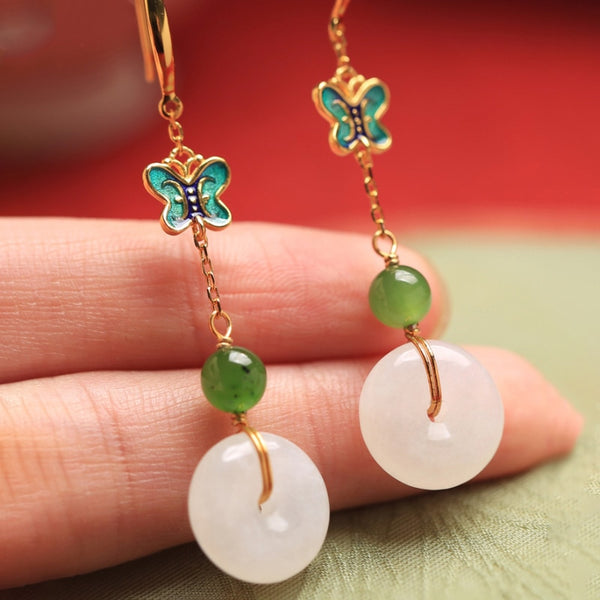 Pendientes redondos de jade hetiano natural para mujer