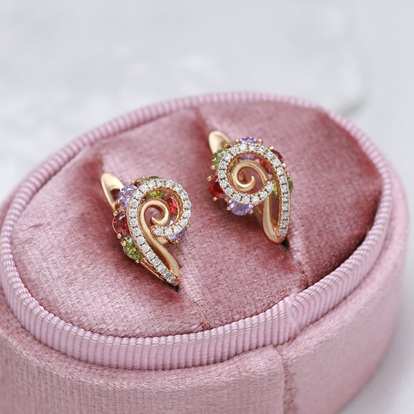 Pendientes de clip de lujo con diseño geométrico de aguja y circonita natural multicolor para mujer