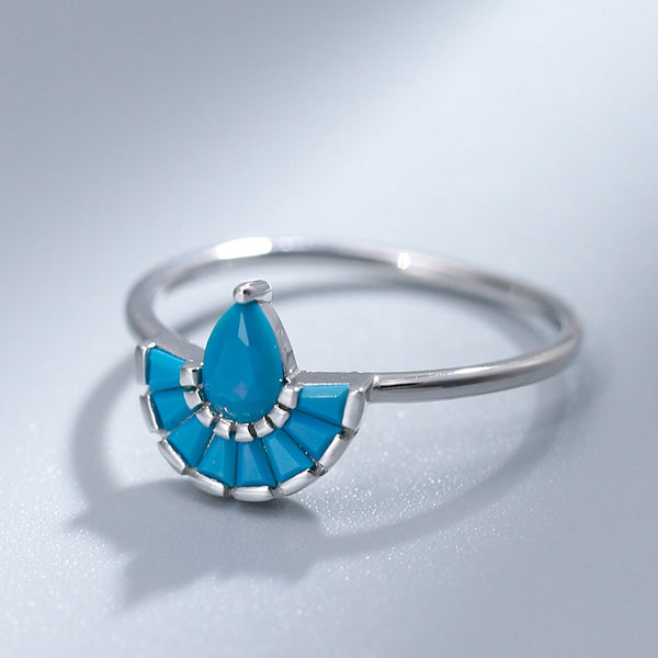 Anillos apilables de turquesa con corte geométrico para mujer, 100 % plata de ley 925