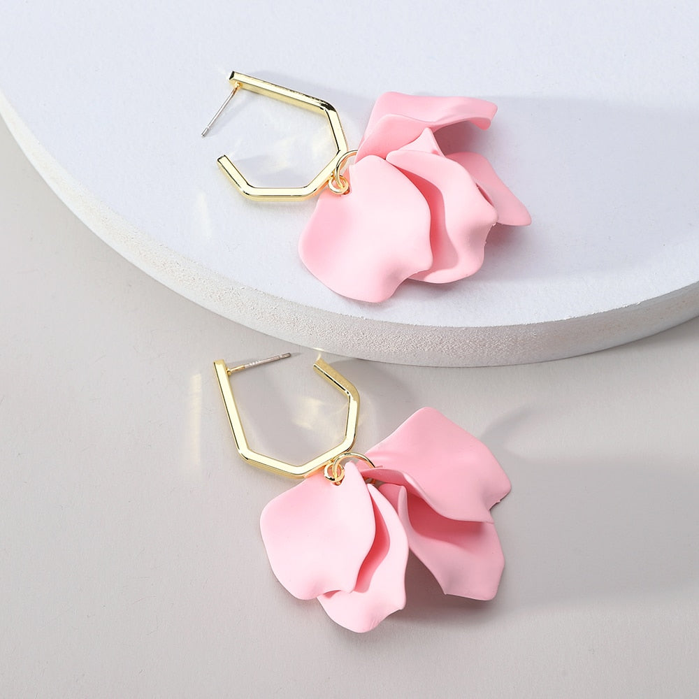 Fashion Acrylic Flower Petals Korean Long Dangle Earrings For Women