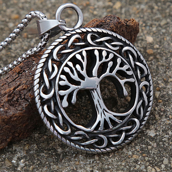 Collar vintage con colgante de árbol de la vida en acero inoxidable 316L