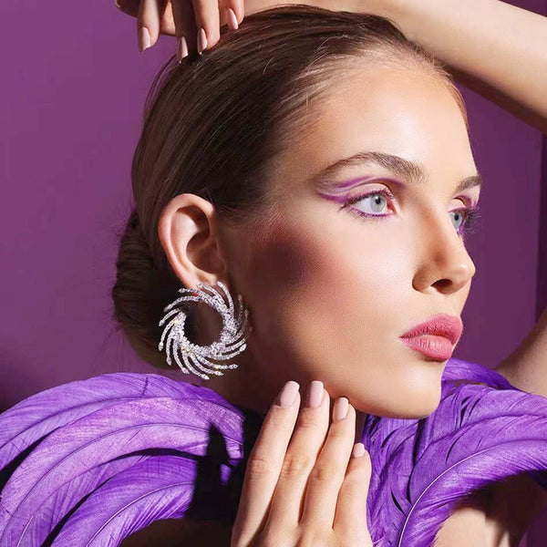 Pendientes grandes de metal con cristales multicolores y formas geométricas para mujer
