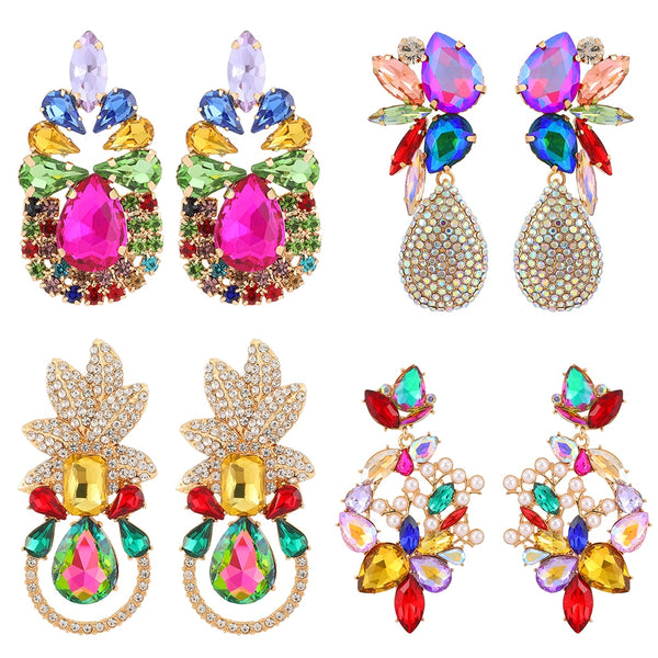 Juego de 4 pares de pendientes colgantes grandes con diseño geométrico de flores de cristal acrílico