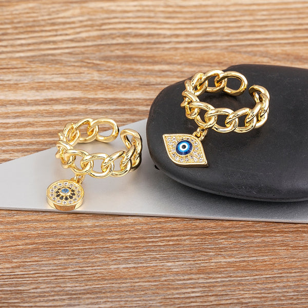 Anillo colgante clásico de ojo malvado/palmera/redondo de la suerte