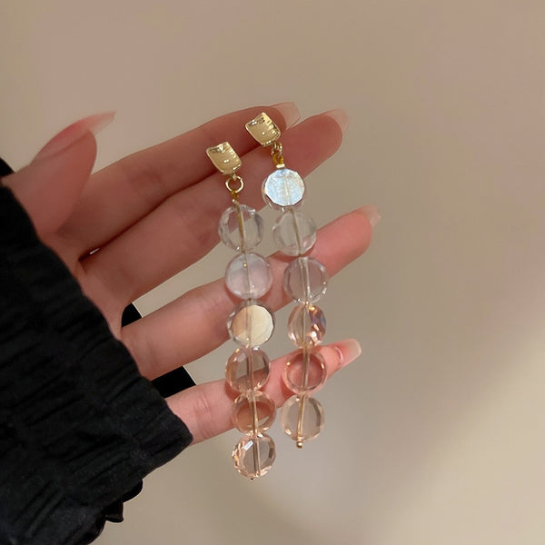 Pendientes largos de lujo con borlas de cristal transparente y diamantes de imitación para mujer.