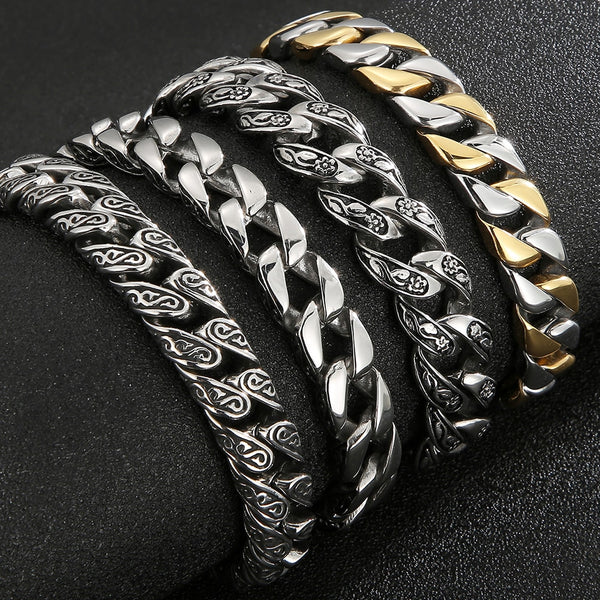 Man Bracelet Homme 12MM Wide Stainless Steel Curb Chain Charm Bracelets