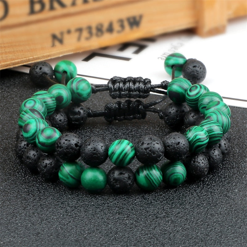 Multicolor Tiger Eye Stone Beads Bracelet Natural Lava Adjustable Braided Men Women