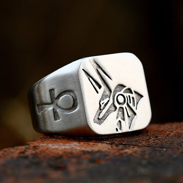Vintage Egyptian Anubis Rings 316L Stainless Steel High Polish Gods Horus Pattern Ring