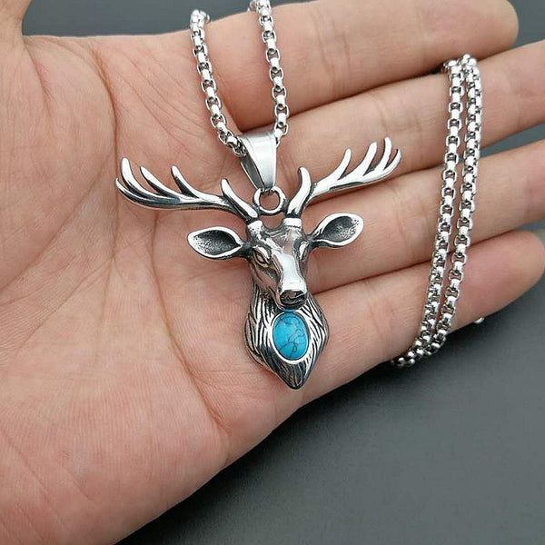 Collar con colgante de cabeza de ciervo para hombre, estilo punk, de acero inoxidable.
