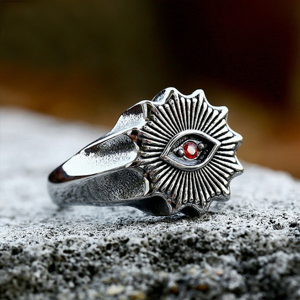 Anillos de acero inoxidable vintage con forma de ojo de demonio para hombre.