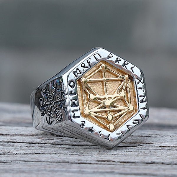 Anillo de runas vikingas vintage para hombre, diseño de árbol de la vida nórdico, de acero inoxidable, con brújula vikinga.