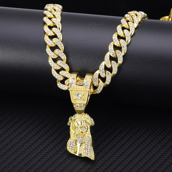 New Personality Jesus Head Crystal Pendant Necklace