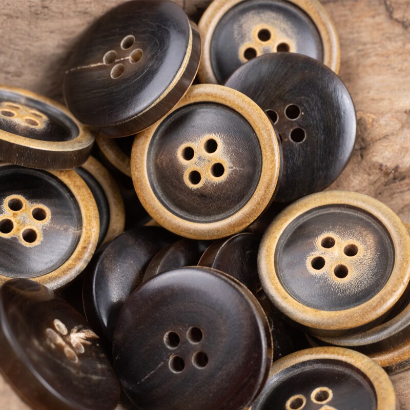 6pcs Round Rim Dark Brown Horn Buttons Scorched Retro Autumn Winter Leather Coat Large Buttons