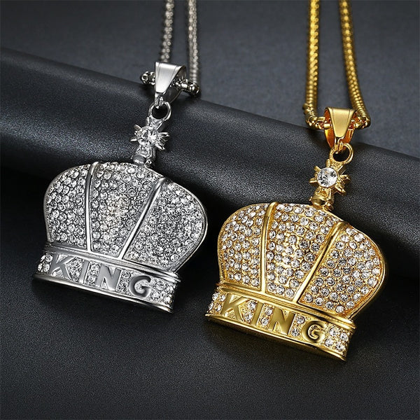 Collar con colgante de corona real de acero inoxidable y titanio estilo hip hop