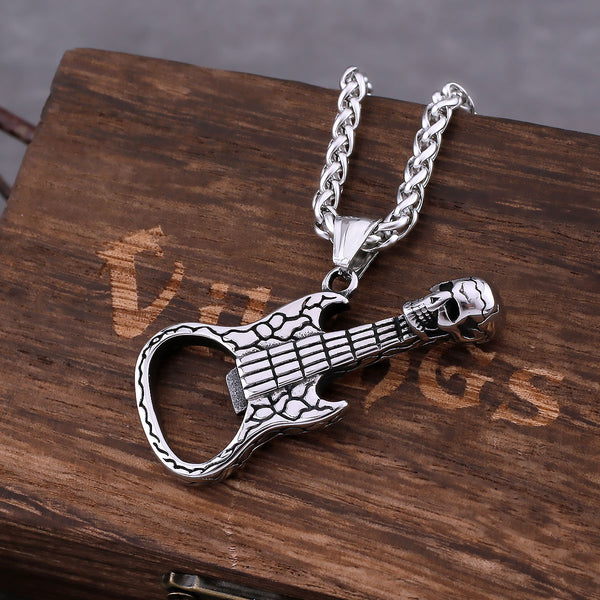 Collar con colgante de calavera y guitarra gótica para hombre, estilo hip hop, rock, punk y motero.